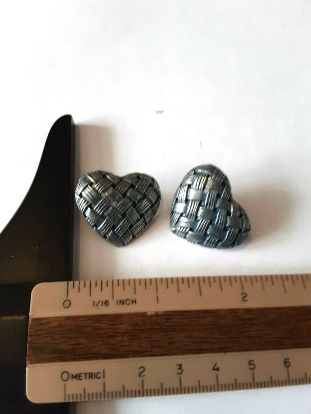 Woven Blue Heart Silver Metal Earrings Posts - Picture 3 of 4